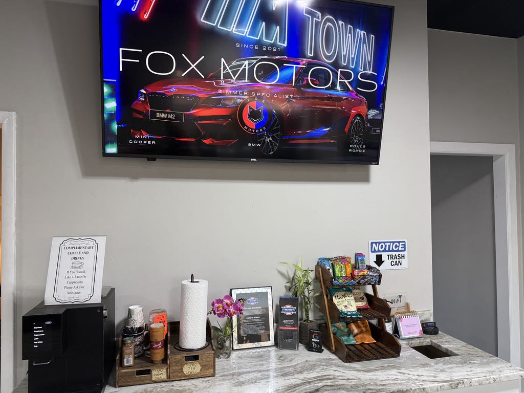 At Fox Motors Bimmer Specialists, enjoy our waiting room while your BMW, MINI Cooper, or Rolls Royce is being serviced.  We Appreciate our Customers!